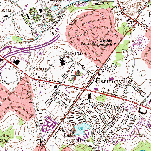 Topographic Map of Plymouth Square Shopping Center, PA