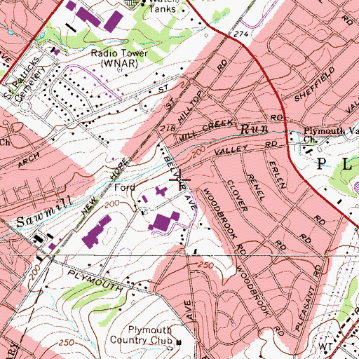 Topographic Map of Plymouth Township Police Station, PA
