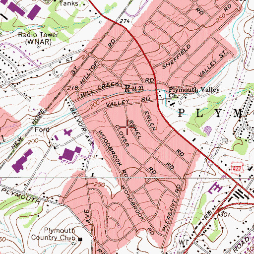 Topographic Map of Plymouth Valley, PA