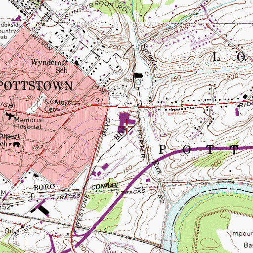 Topographic Map of Pottstown Memorial Medical Center, PA
