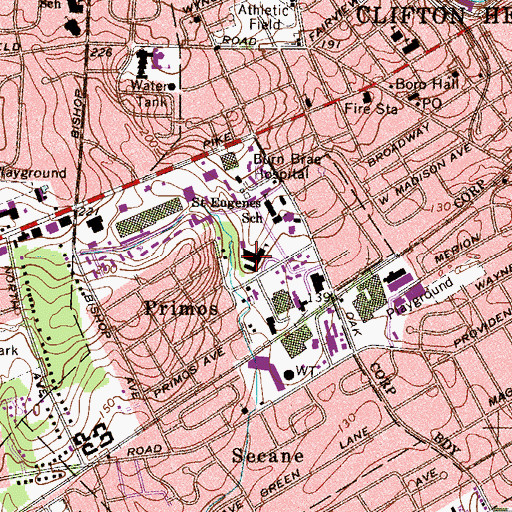 Topographic Map of Primos Elementary School, PA