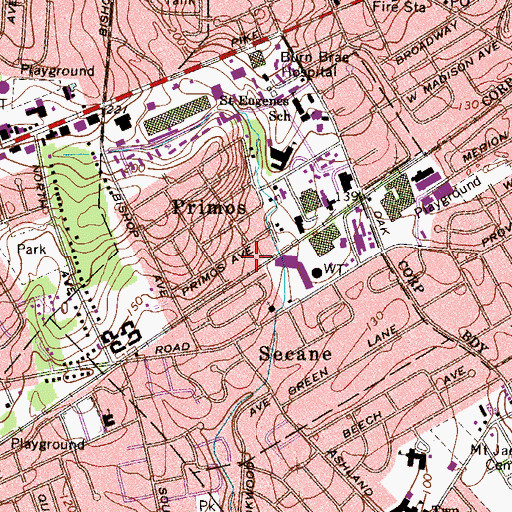 Topographic Map of Primos - Secane - Westbrook Park Fire Company Station 74, PA