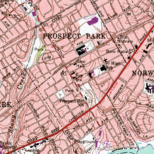 Topographic Map of Prospect Park Fire Company Station 8, PA