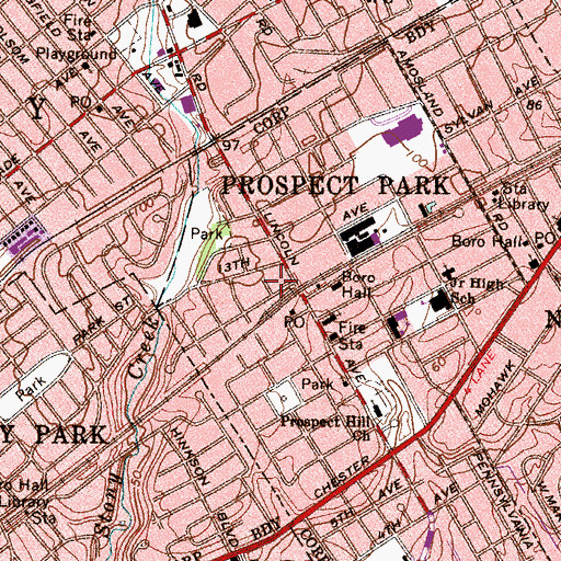 Topographic Map of Prospect Park Library, PA
