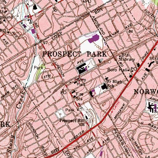 Topographic Map of Prospect Park Police Department, PA