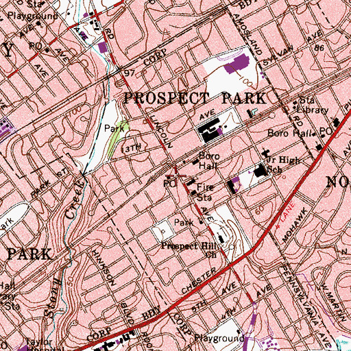Topographic Map of Prospect Park Post Office, PA