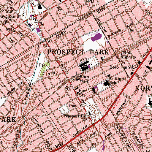 Topographic Map of Prospect Park Station, PA