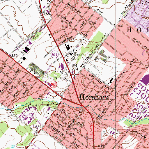 Topographic Map of Quaker School at Horsham, PA