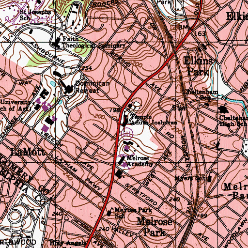 Topographic Map of R and R Perleman Jewish School, PA