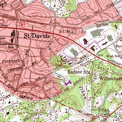 Topographic Map of Radnor Crossing, PA