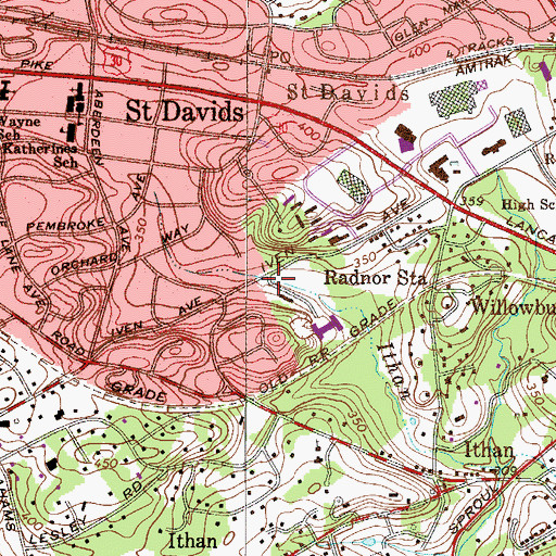 Topographic Map of Radnor Township Hall, PA