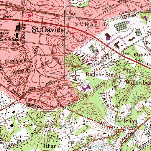 Topographic Map of Radnor Township Police Department, PA