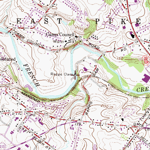 Topographic Map of Rapps Dam Covered Bridge, PA