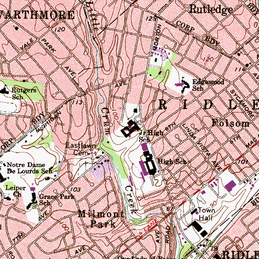 Topographic Map of Ridley Middle School, PA