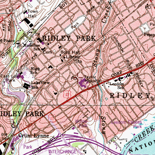 Topographic Map of Ridley Park Post Office, PA