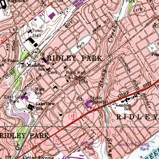 Topographic Map of Ridley Park Station, PA
