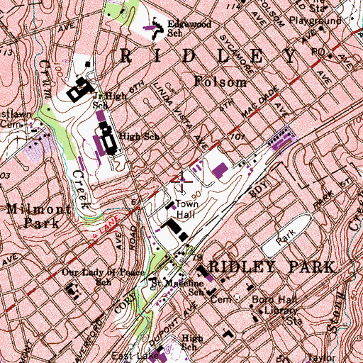 Topographic Map of Ridley Township Police Department, PA