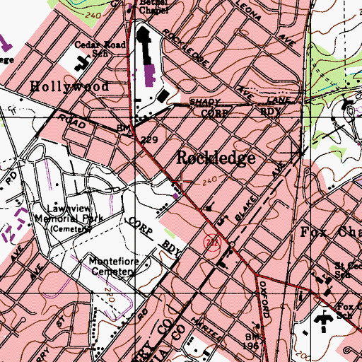 Topographic Map of Rockledge City Hall, PA