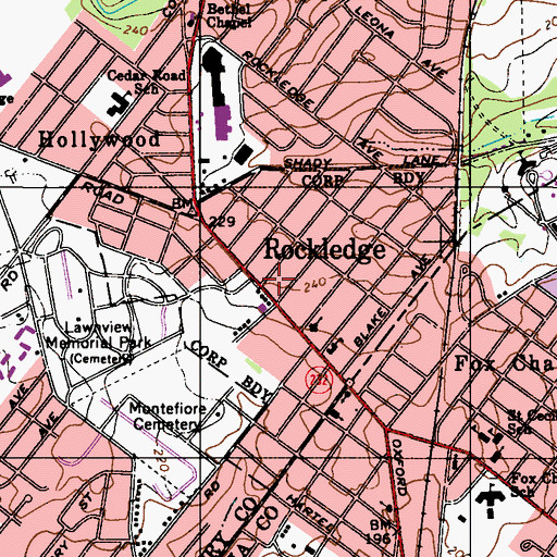 Topographic Map of Rockledge Police Station, PA