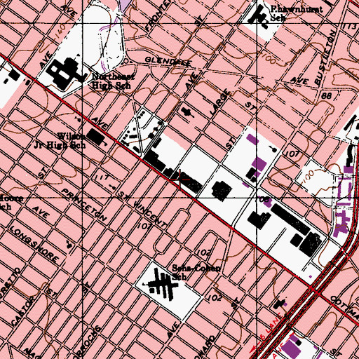 Topographic Map of Roosevelt Mall Shopping Center, PA