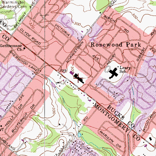 Topographic Map of Rosemore Center Shopping Center, PA
