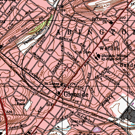 Topographic Map of Rosemore Gardens, PA