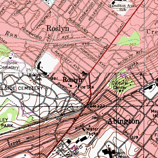 Topographic Map of Roslyn Library, PA