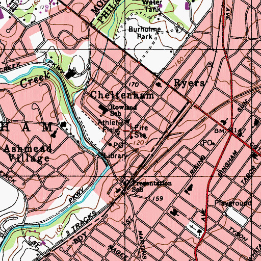 Topographic Map of Rowland Community Center, PA