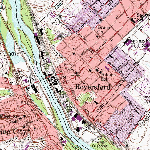 Topographic Map of Royersford City Hall, PA