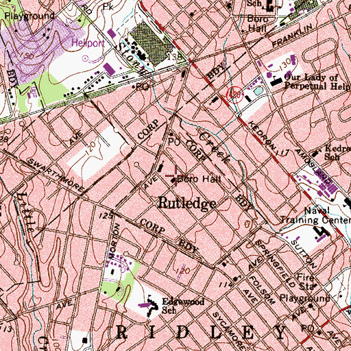Topographic Map of Rutledge Fire Company Station 13, PA