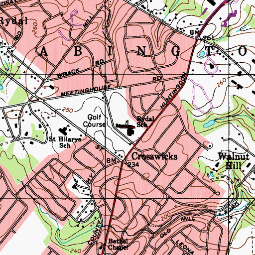 Topographic Map of Rydal Elementary School East, PA