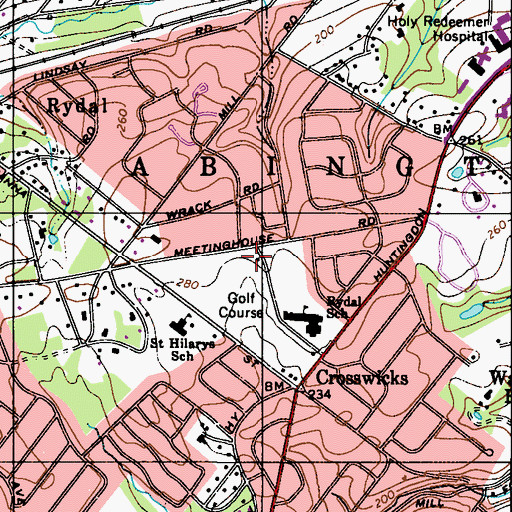 Topographic Map of Rydal Elementary School West, PA
