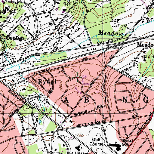 Topographic Map of Rydal Estates, PA