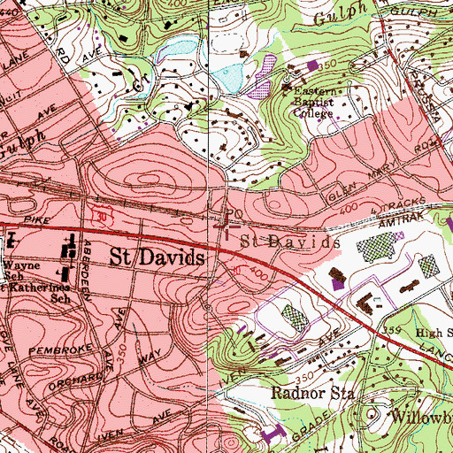 Topographic Map of Saint Davids Post Office, PA