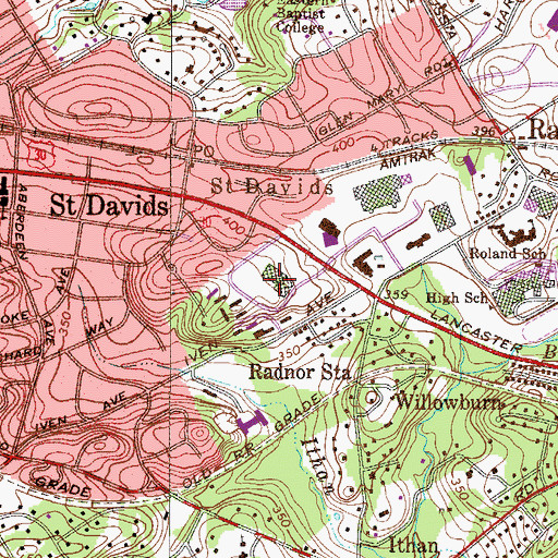 Topographic Map of Saint Davids Square Shopping Center, PA