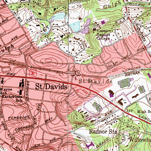 Topographic Map of Saint Davids Station, PA