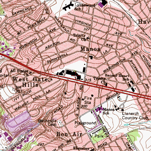 Topographic Map of The Shops at Manoa Center Shopping Center, PA