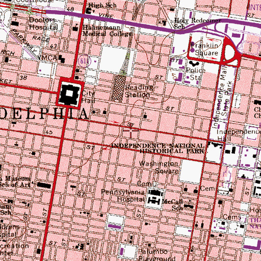 Topographic Map of Thomas Jefferson University, PA