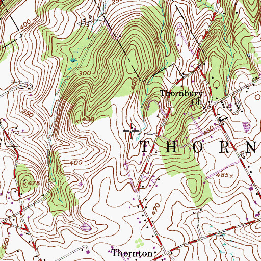 Topographic Map of Thornbury Hunt, PA