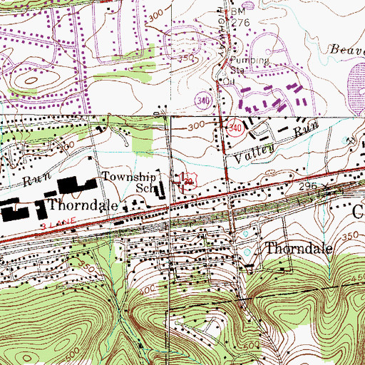 Topographic Map of Thorndale Volunteer Fire Company Station 38, PA