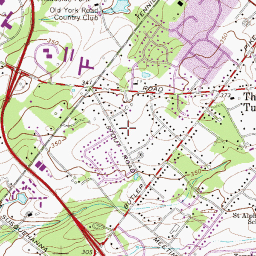 Topographic Map of Three Tuns Park, PA