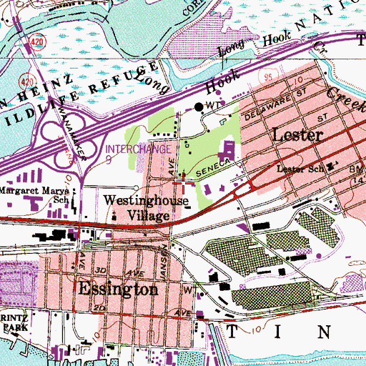 Topographic Map of Tinicum Library, PA