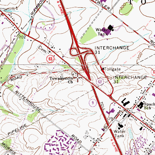 Topographic Map of Towamencin Mennonite Cemetery, PA
