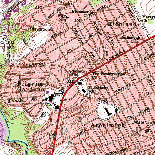 Topographic Map of Township Line Shopping Center, PA