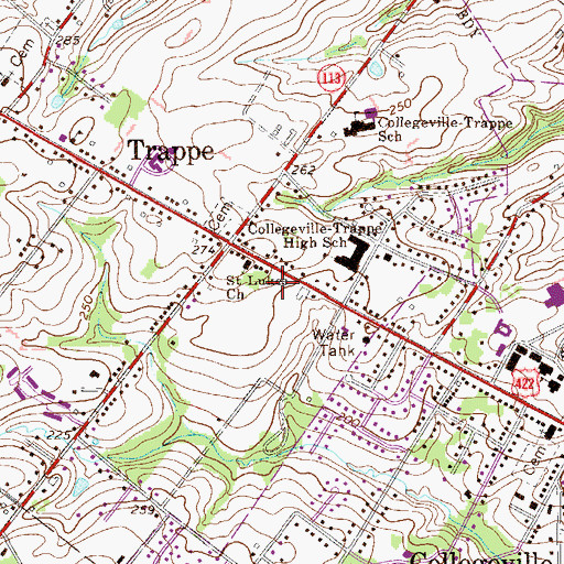 Topographic Map of Trappe Center Shopping Center, PA