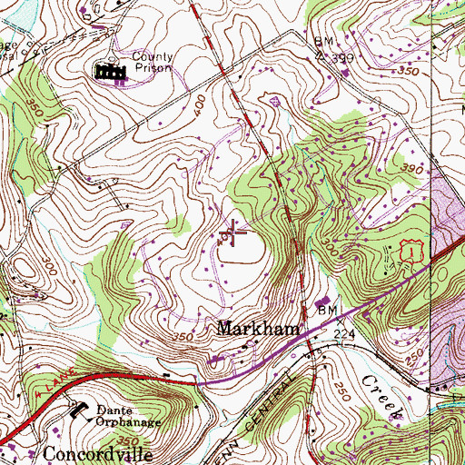 Topographic Map of Twin Creeks at Mendenhall, PA