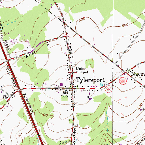 Topographic Map of Tylersport Chapel, PA