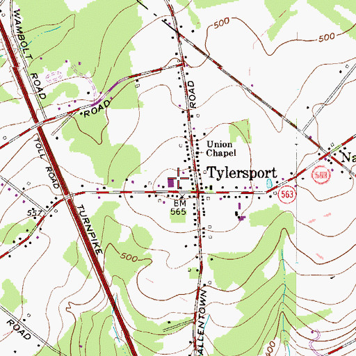 Topographic Map of Tylersport Volunteer Fire Company Station 72, PA