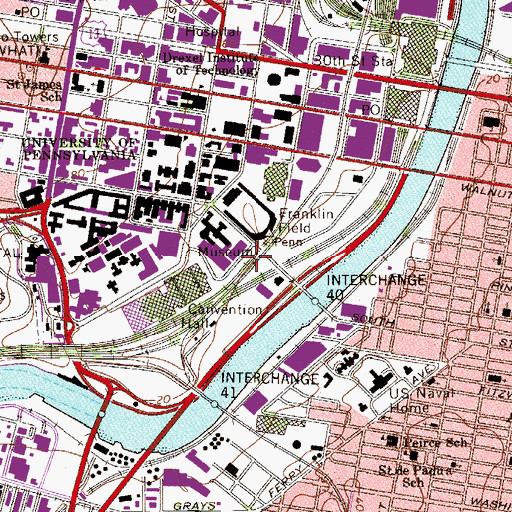 Topographic Map of University City Station, PA