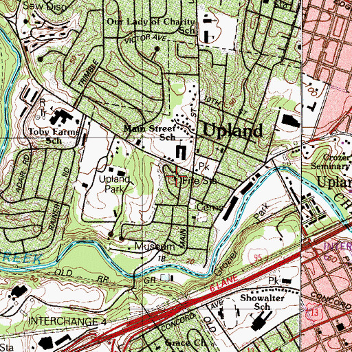 Topographic Map of Upland Fire Company Station 57, PA